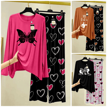 Pack of 3 Women’s Summer Loungewear Sets – Printed T-Shirts & Trousers Women's Summer Suit 896