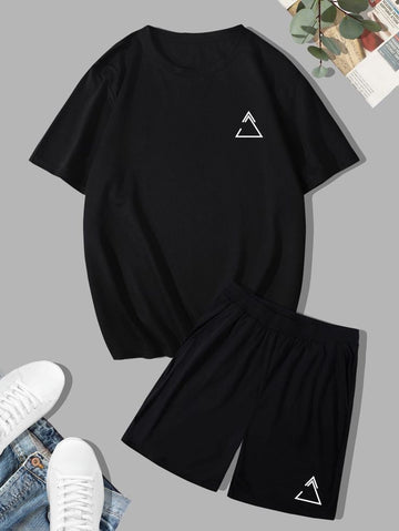 Mens Summer Shorts + T-Shirt Set - SS48 - Black Black