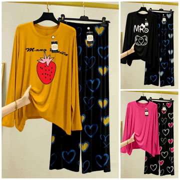 Pack of 3 Women’s Summer Loungewear Sets – Printed T-Shirts & Trousers Women's Summer Suit 899