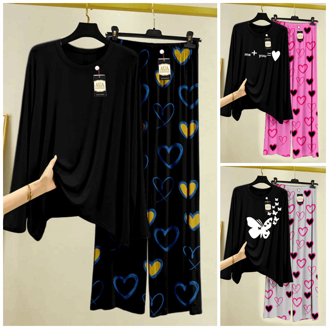 Pack of 3 Women’s Summer Loungewear Sets – Printed T-Shirts & Trousers Women's Summer Suit 901