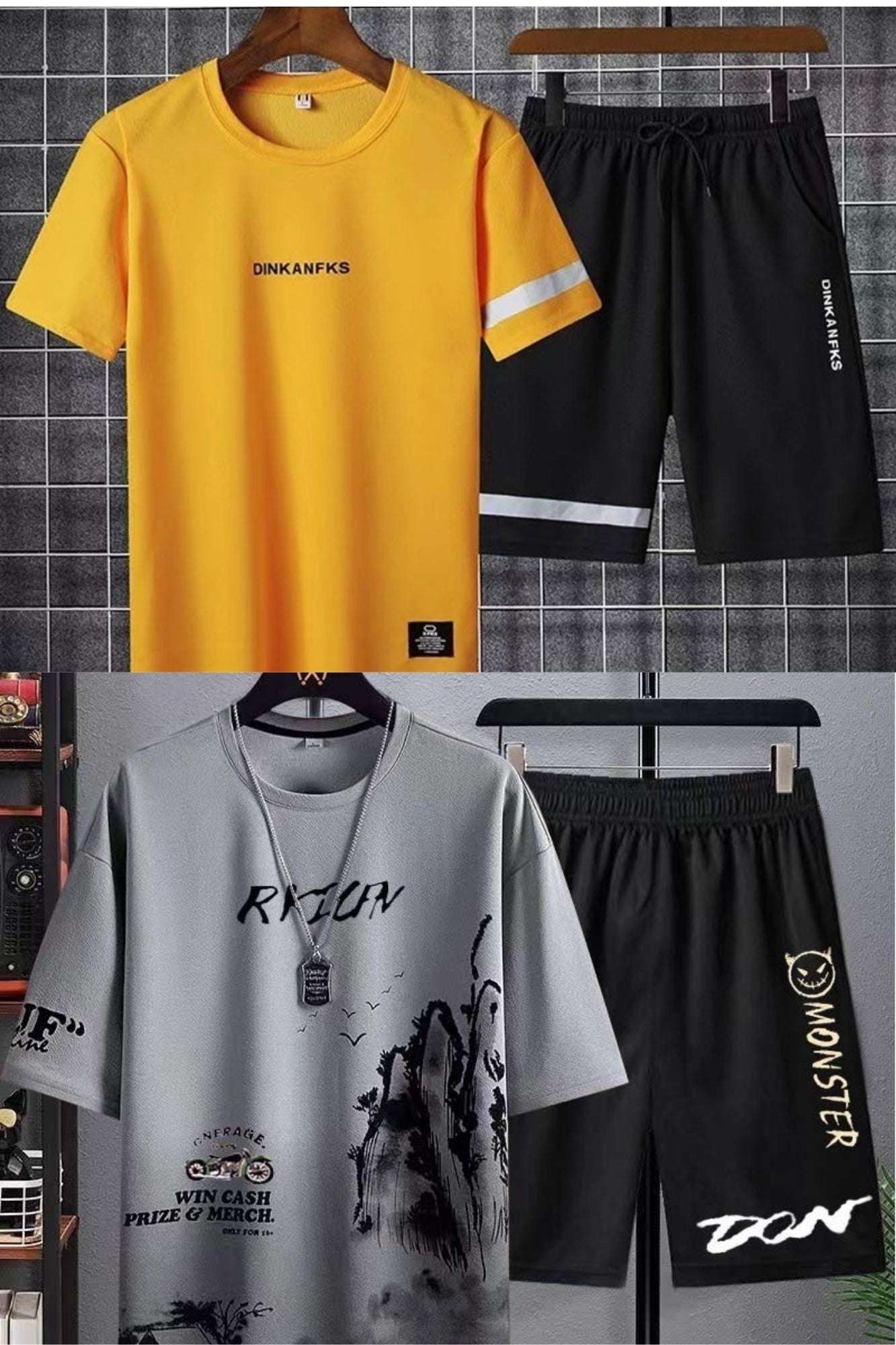 Buy 1 Get 1 Free Men's Summer Set Casual Sports Suit Tracksuit - Short Sleeves T-Shirt  883