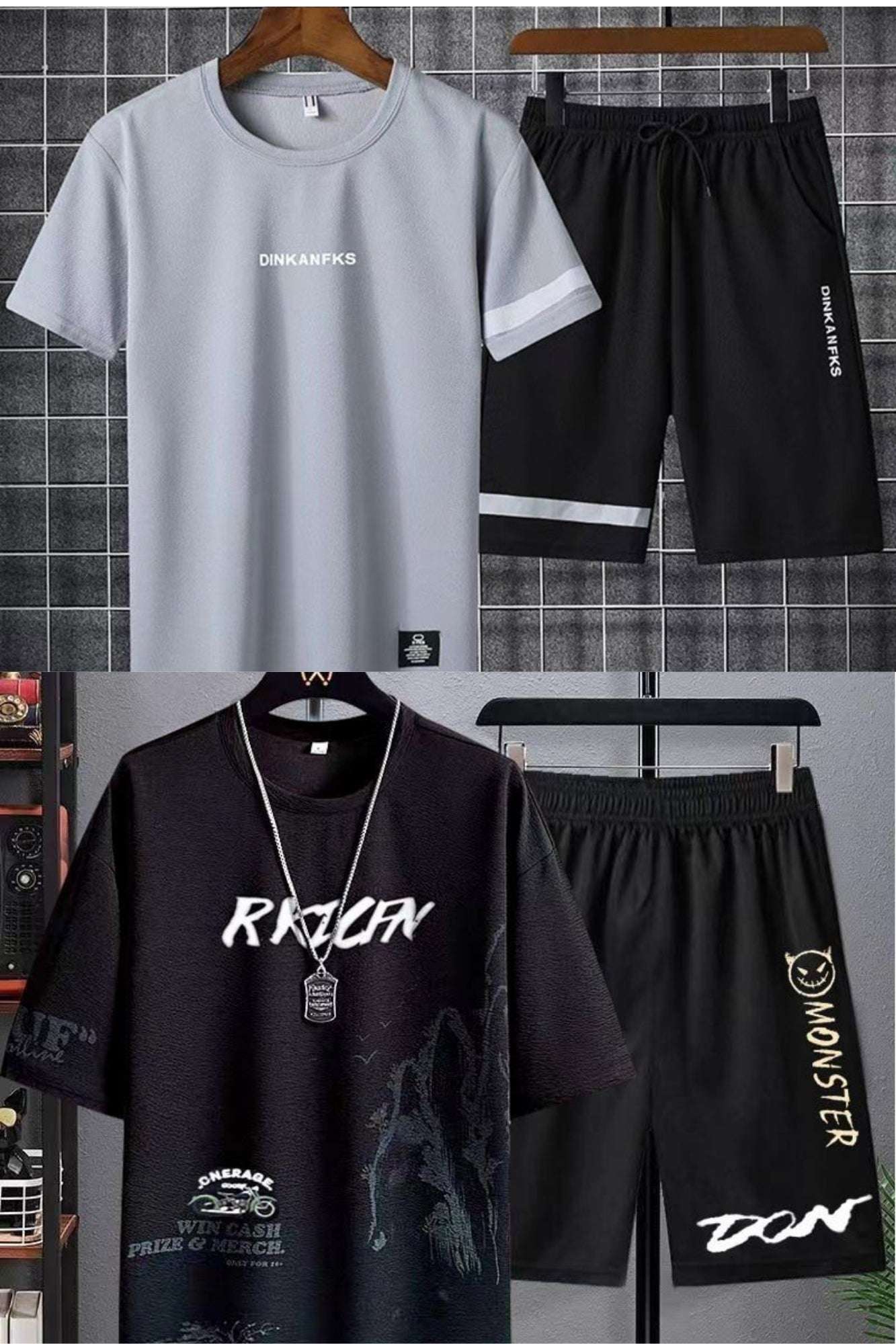 Buy 1 Get 1 Free Men's Summer Set Casual Sports Suit Tracksuit - Short Sleeves T-Shirt  887