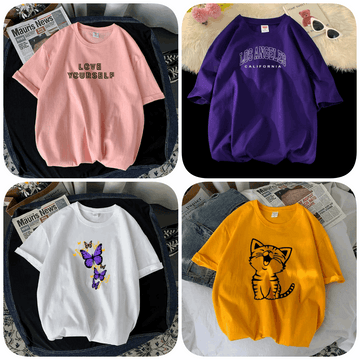 Pack of 4 Trendy Graphic Printed T-Shirts for Women – Stylish & Comfortable Summer Wear - 73650