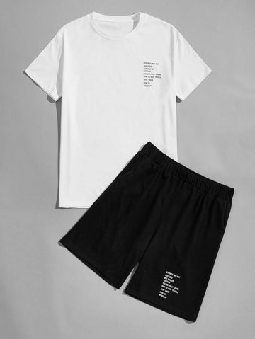 Mens Summer Shorts + T-Shirt Set - SS30 - White Black