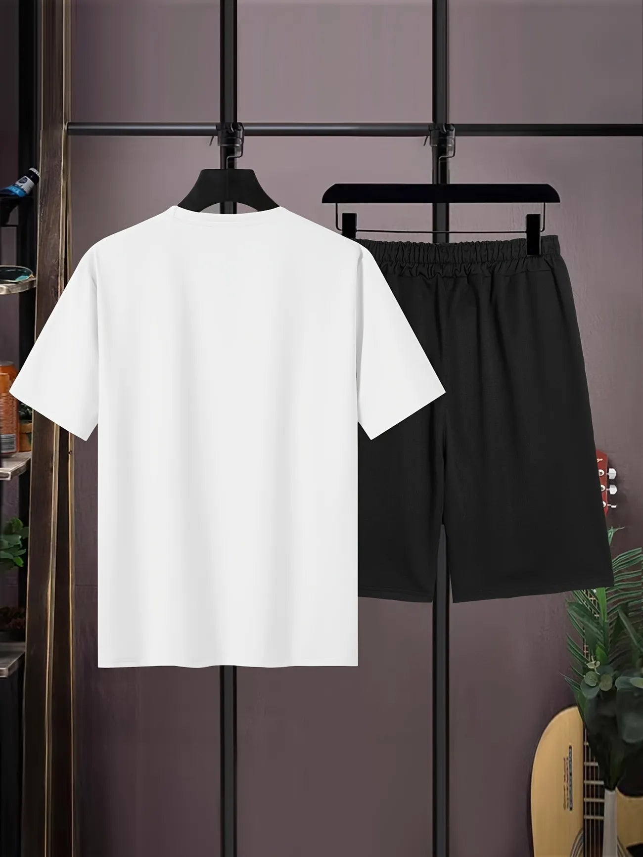 Mens Summer Shorts + T-Shirt Set - SS166 - White Black