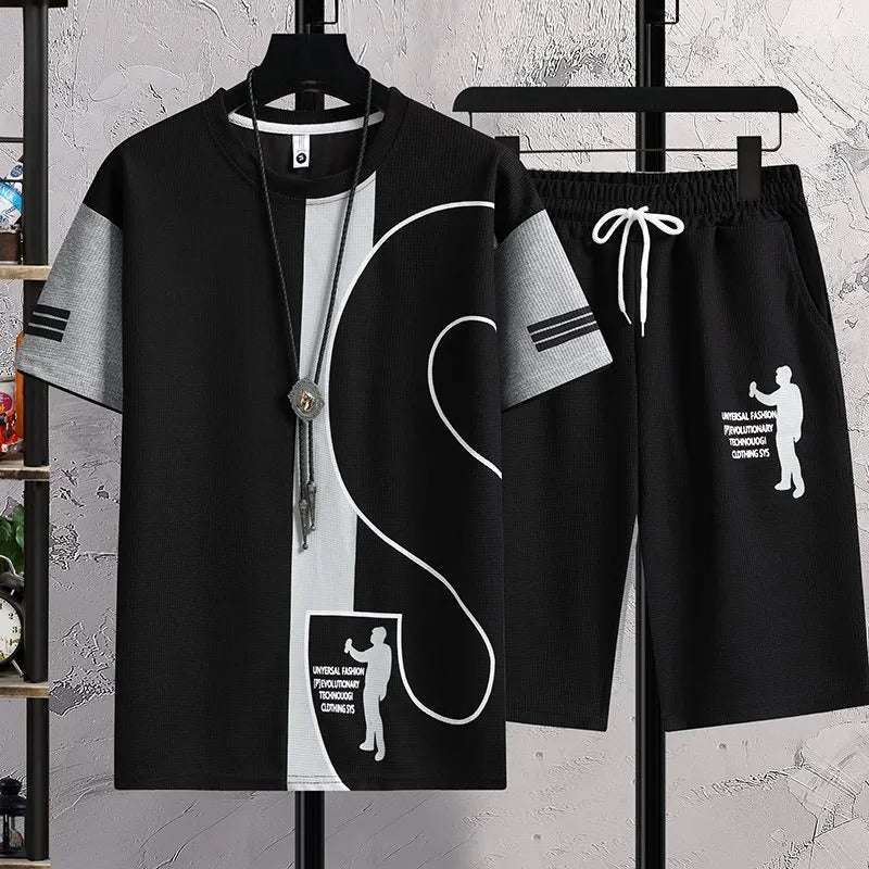 Buy 1 Get 1 Free Men's Summer Set Casual Sports Suit Tracksuit - Short Sleeves T-Shirt  886