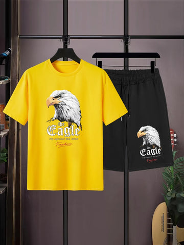 Mens Summer Shorts + T-Shirt Set - SS168 - Yellow Black