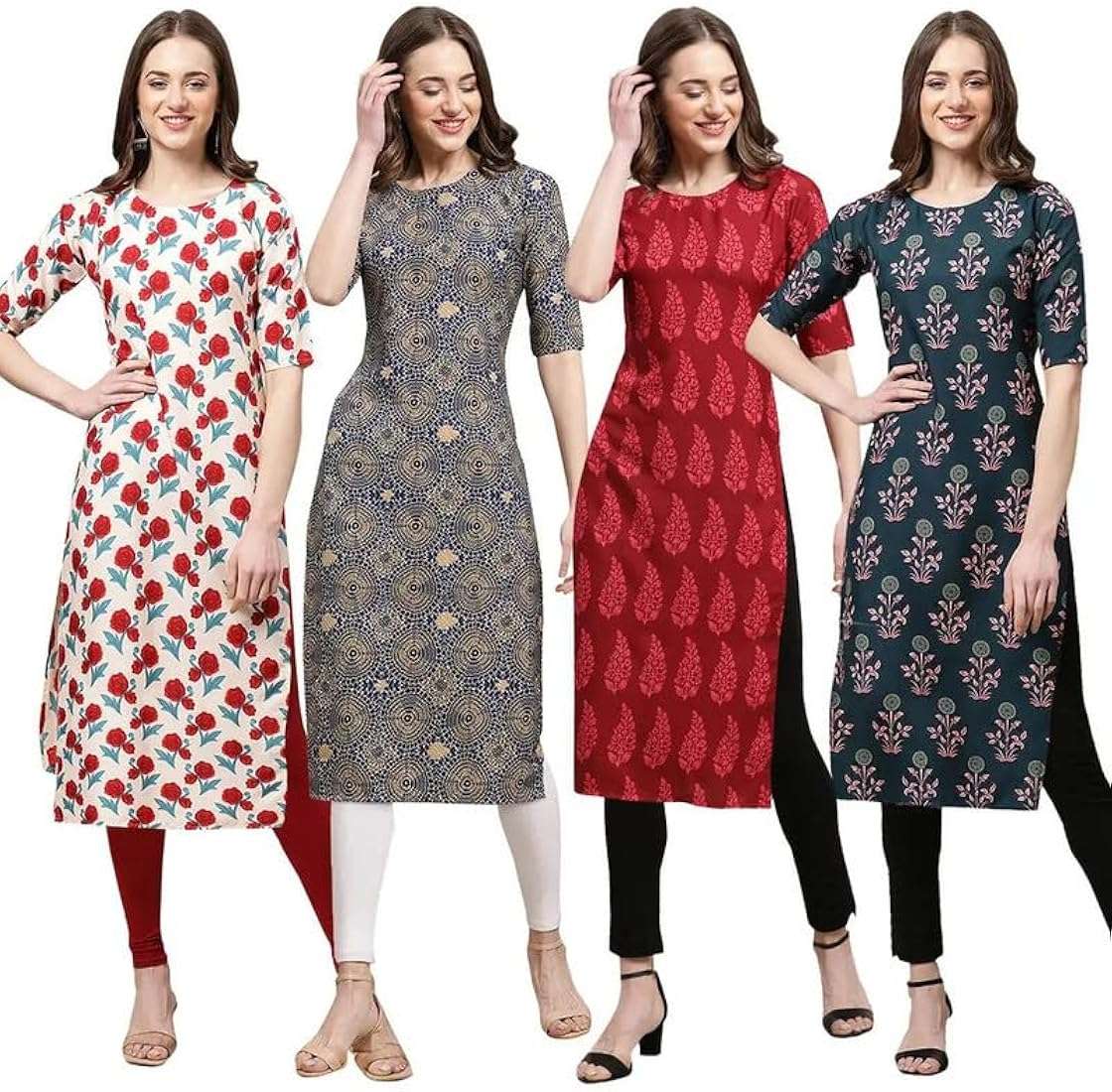 Pack of 4 Women's Summer Cotton Kurtis - 50% Off Sale - 1033474