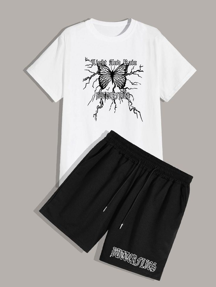 Mens Summer Shorts + T-Shirt Set - SS28 - White Black