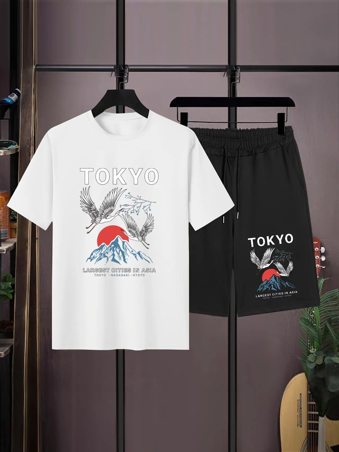 Mens Summer Shorts + T-Shirt Set - SS167 - White Black