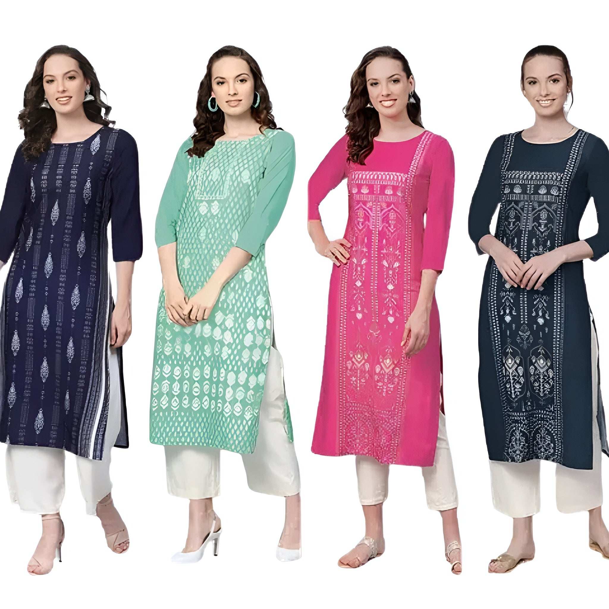 Pack of 4 Women's Summer Cotton Kurtis - 50% Off Sale - 1033471