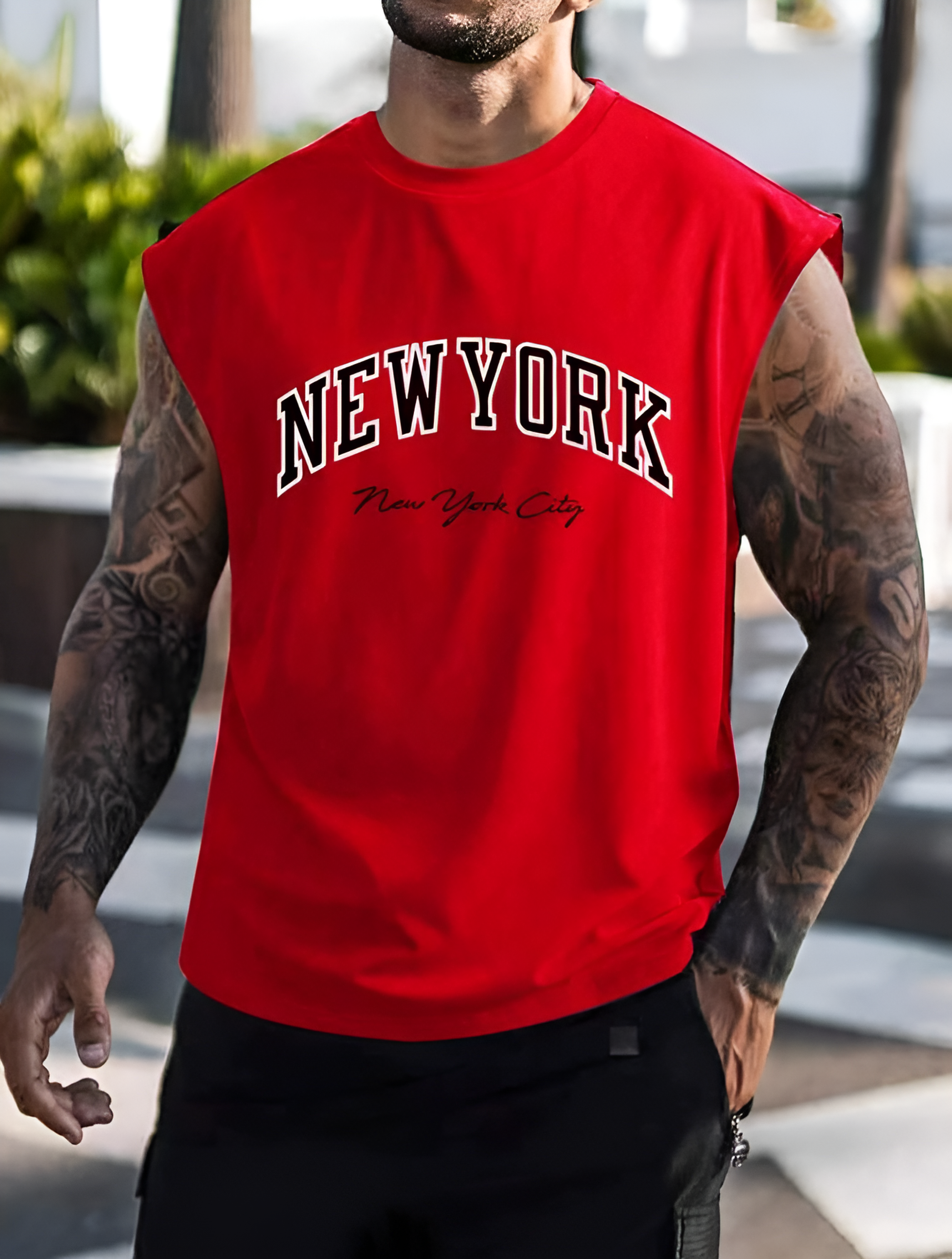 Men's New York Printed Sleeve Less Shirt.