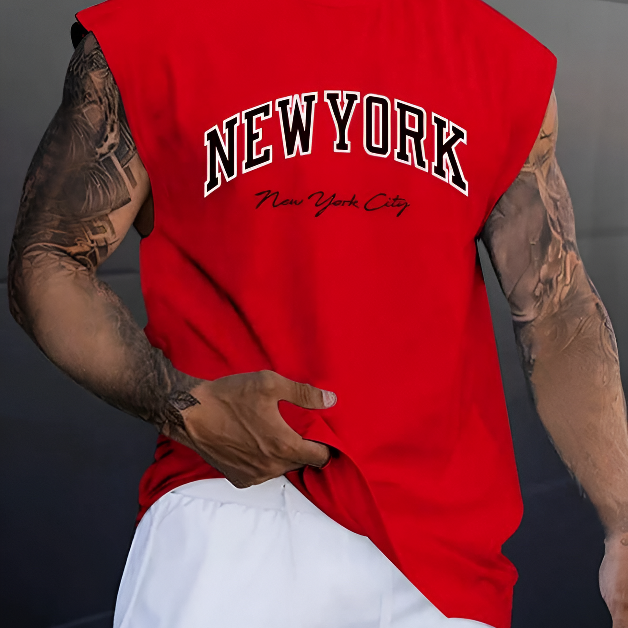 Men's New York Printed Sleeve Less Shirt.