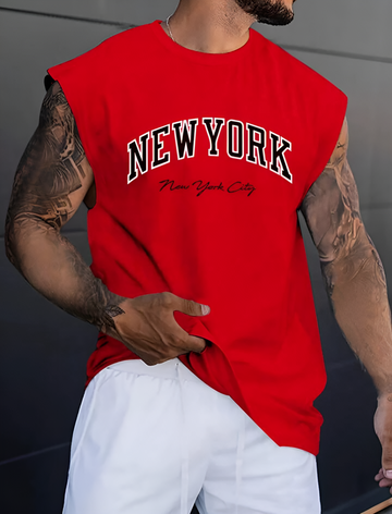 Men's New York Printed Sleeve Less Shirt.