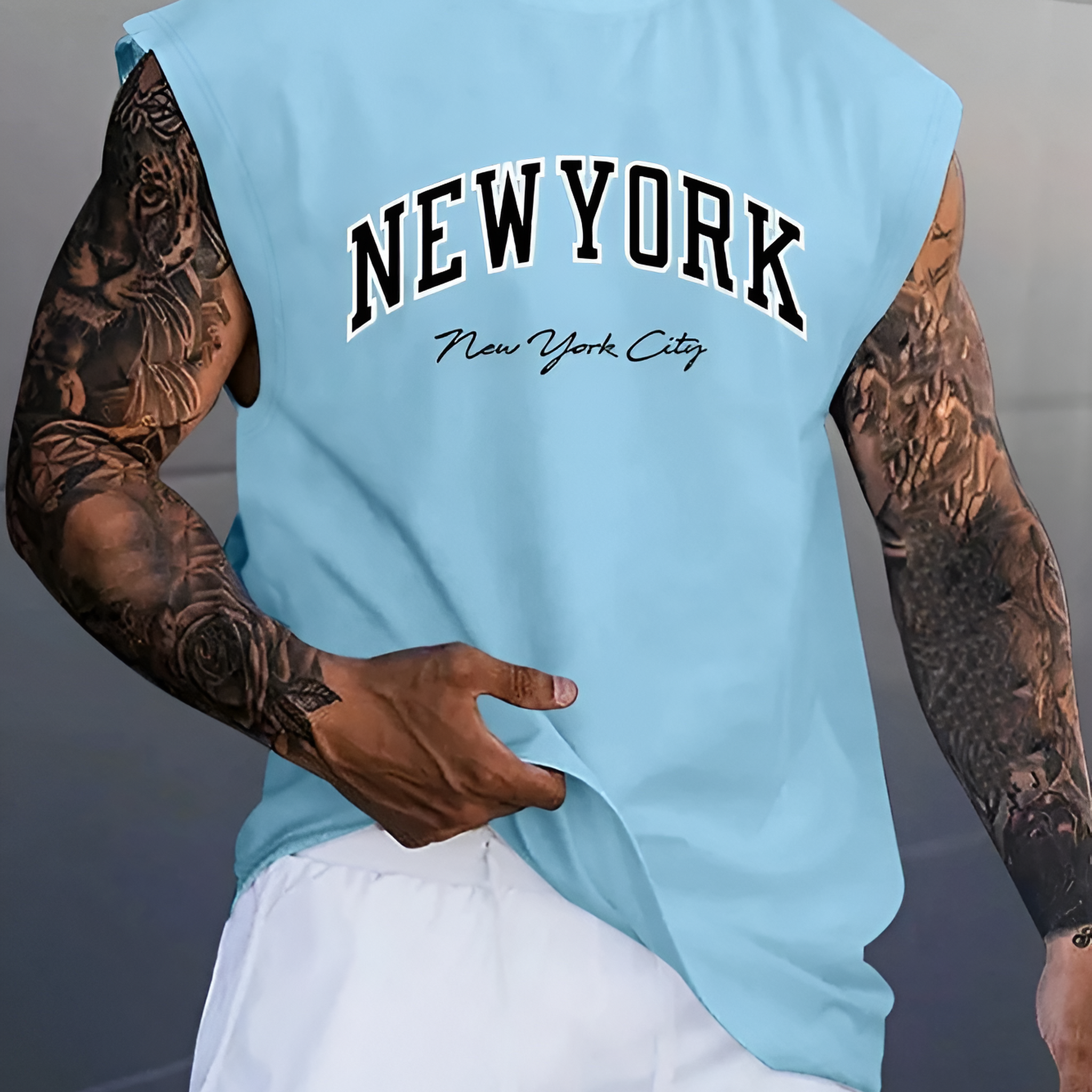Men's New York Printed Sleeve Less Shirt.