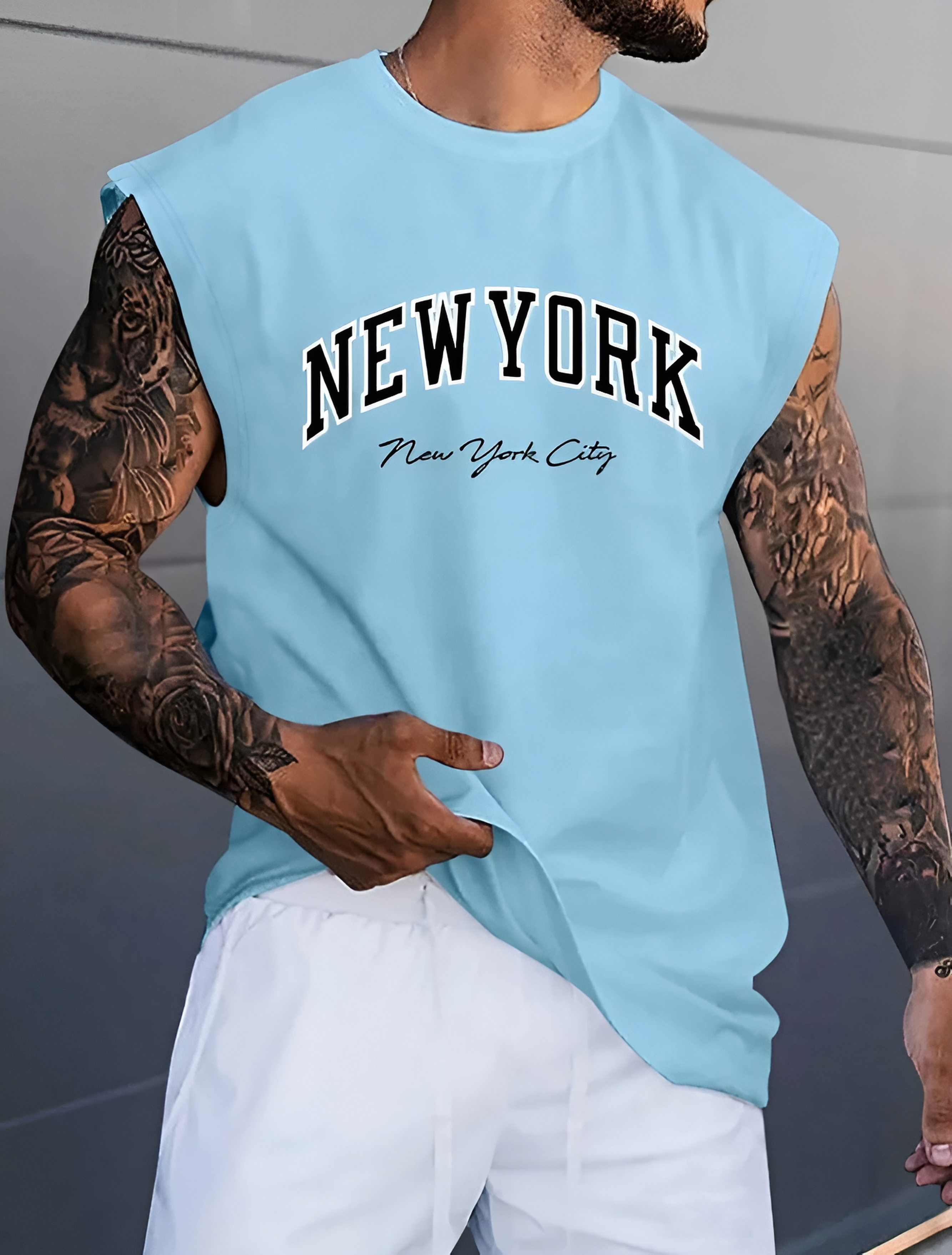 Men's New York Printed Sleeve Less Shirt.