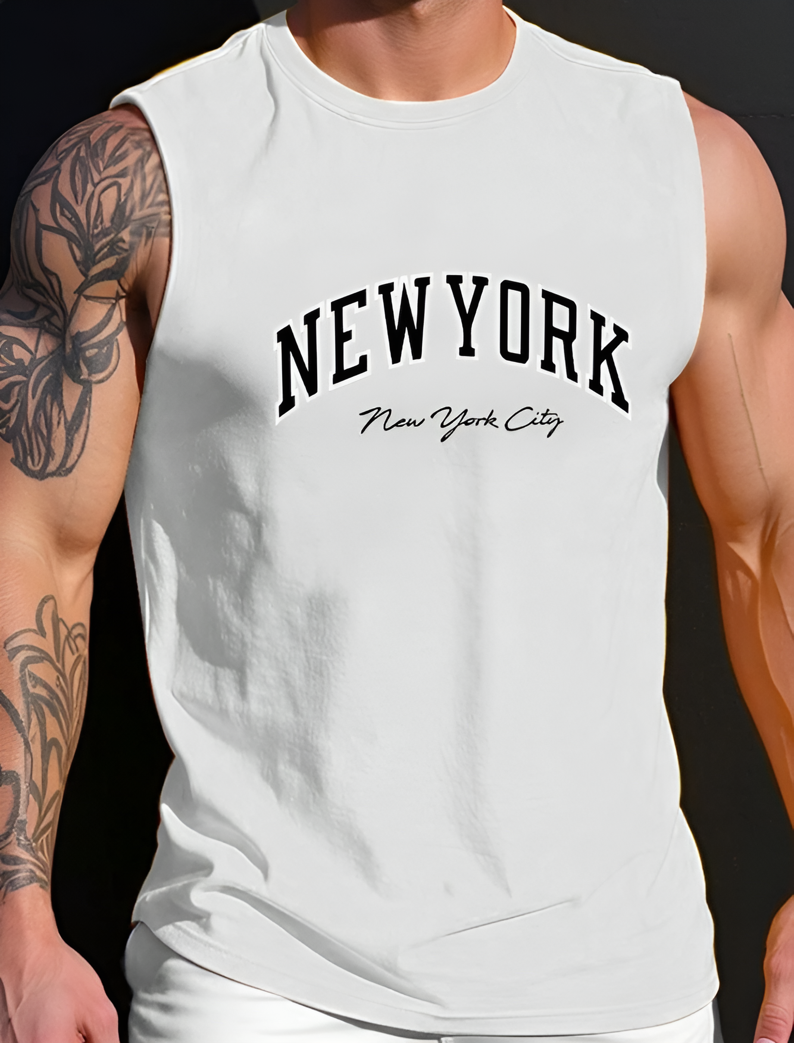Men's New York Printed Sleeve Less Shirt.