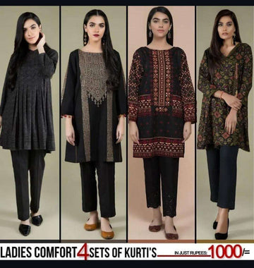 Pack of 4 Women's Summer Cotton Kurtis - 50% Off Sale - 1033470