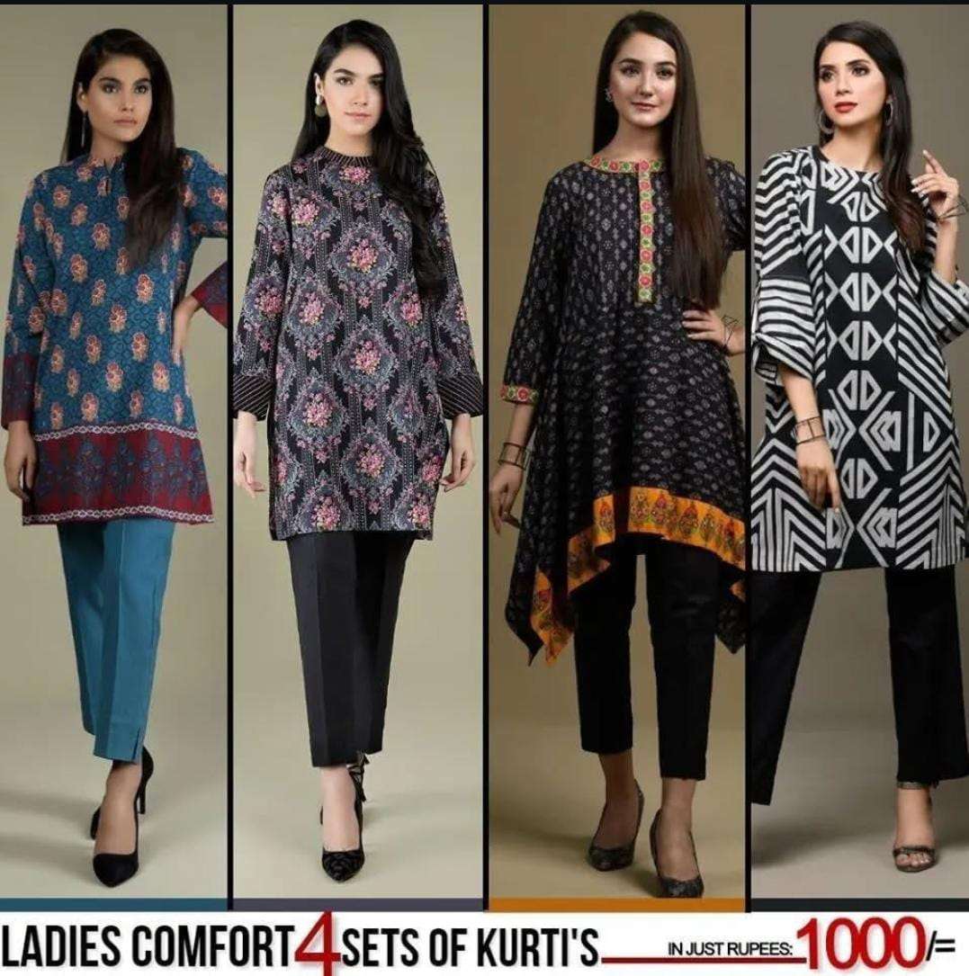Pack of 4 Women's Summer Cotton Kurtis - 50% Off Sale - 1033469