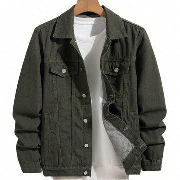 Men's Hypemode Loose Casual Long Sleeve Army Green Denim Jacket