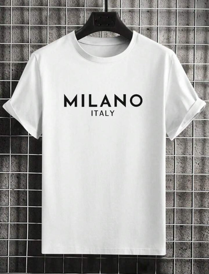 Men's Letter Printed Round Neck Drop Shoulder.