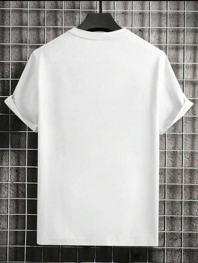 Men's Letter Printed Round Neck Drop Shoulder.
