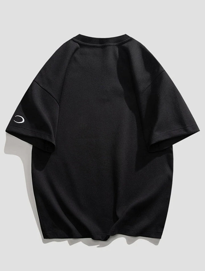 Men's One Letter Printed Round Neck Drop Shoulder.