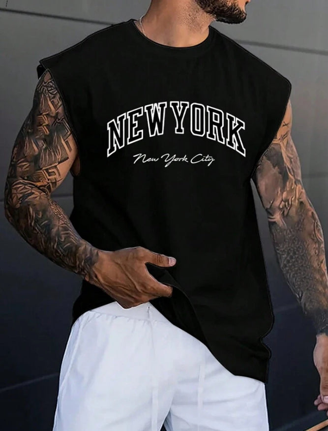Men's New York Printed Sleeve Less Shirt.