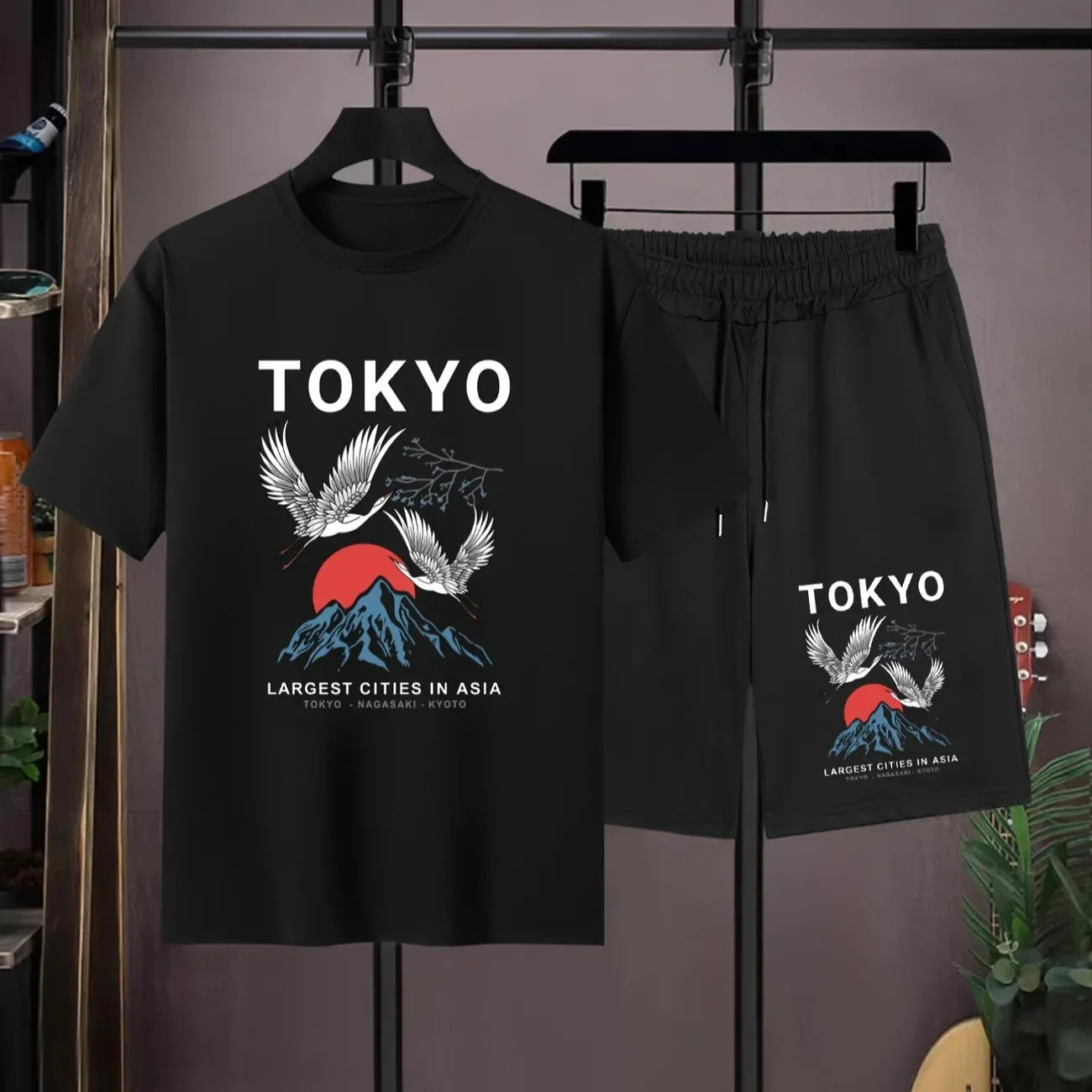 Mens Summer Shorts + T-Shirt Set - SS167 - Black Black