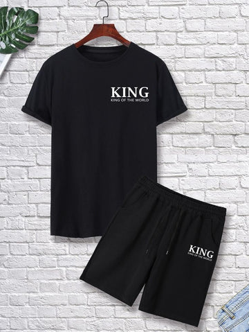 Mens Summer Shorts + T-Shirt Set - SS42 - Black Black