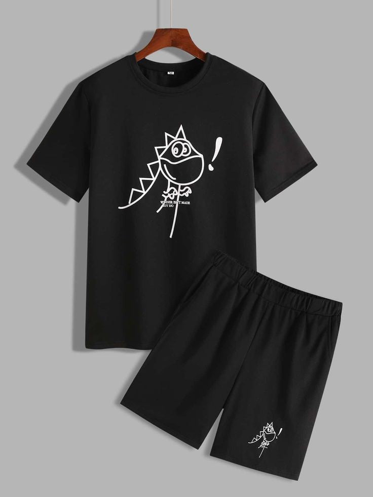 Mens Summer Shorts + T-Shirt Set - SS51 - Black Black