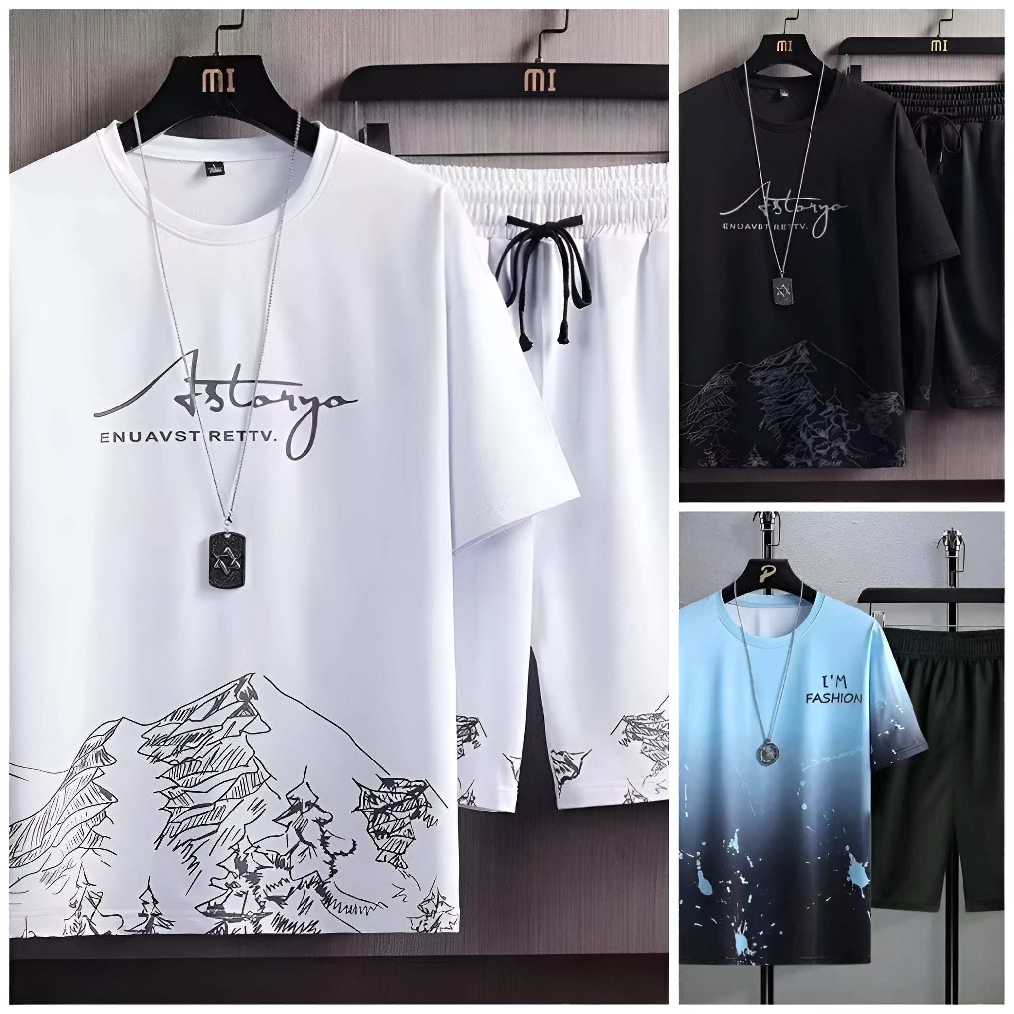 Pack of 3 Men's Summer Sports Suit Tracksuit - Short Sleeves T-Shirts 6534