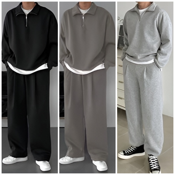 Pack of 3 Men’s Solid Color Fleece Sweatsuit Set – Casual Autumn & Winter Tracksuit for Men