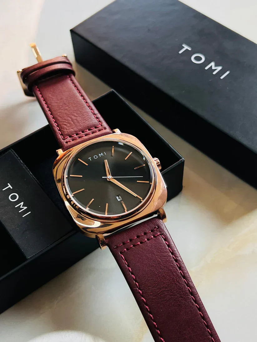 Men's TOMI T-084 Watch Quartz Date Leather Strap