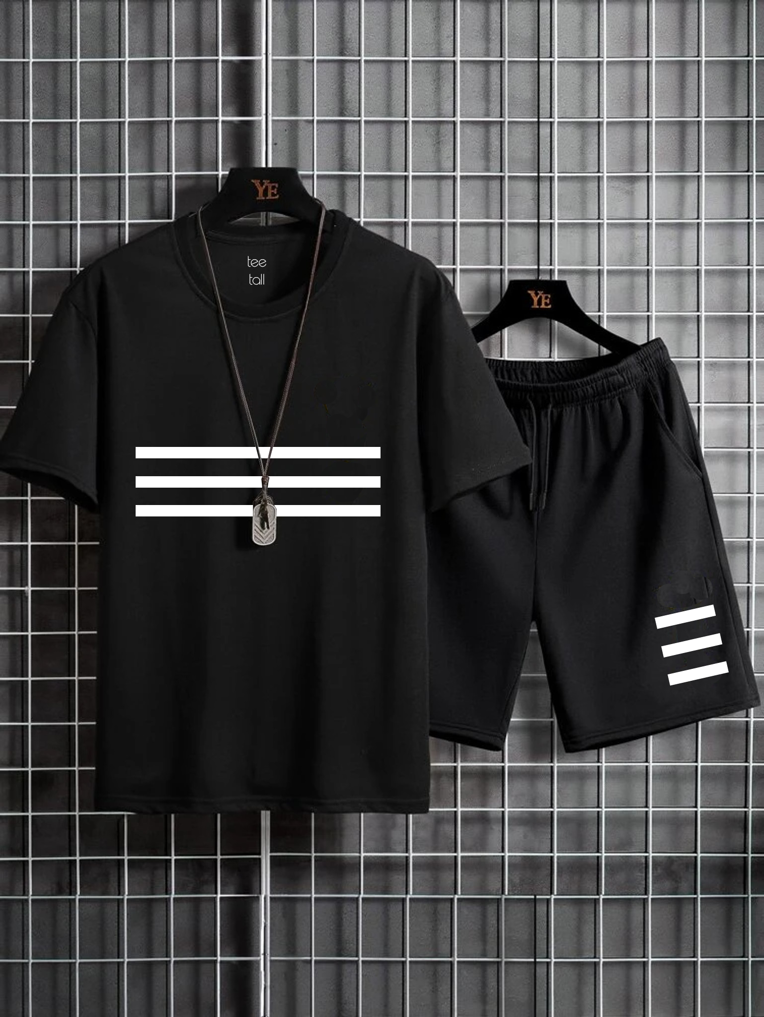 Mens Summer Shorts + T-Shirt Set - SS6 - Black Black