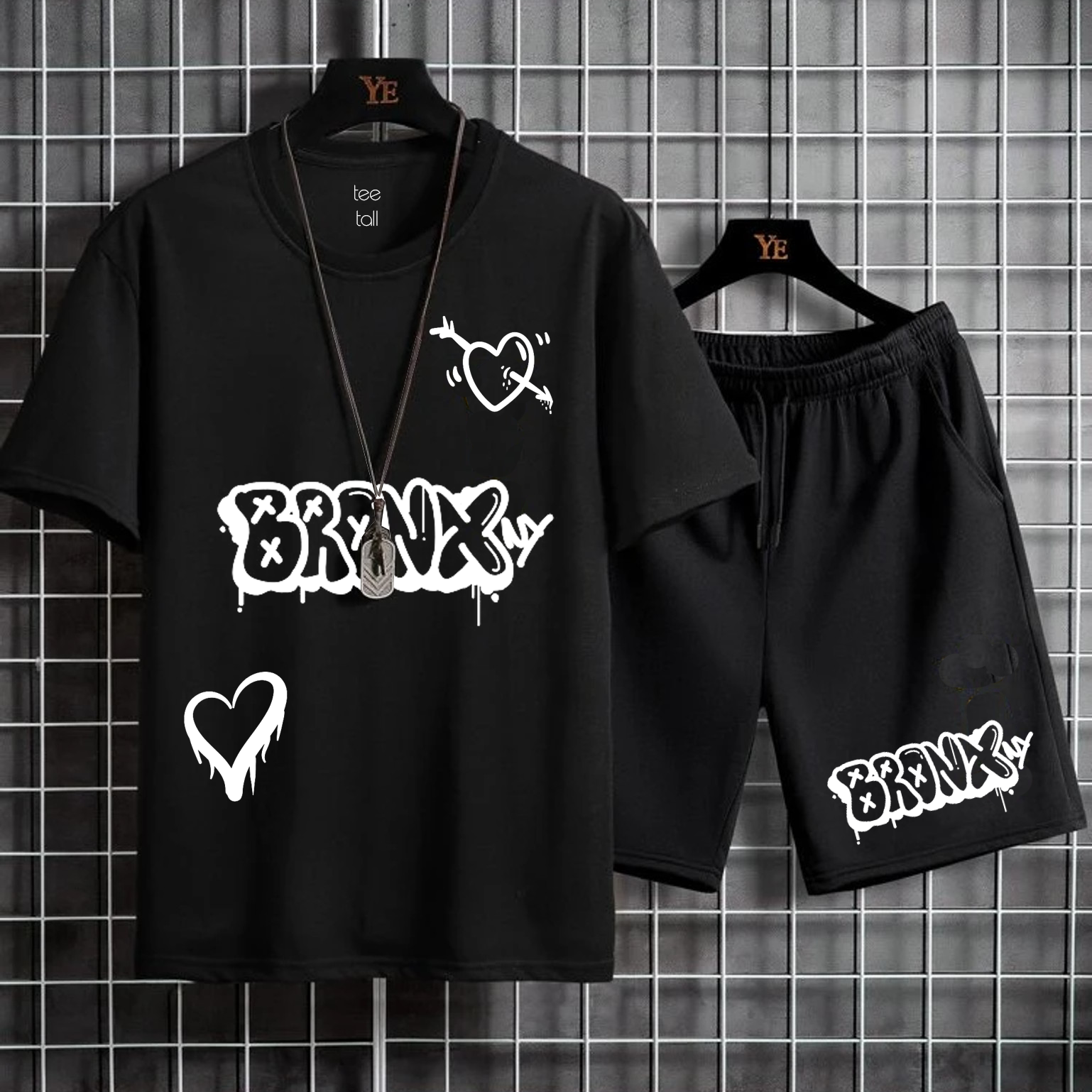 Mens Summer Shorts + T-Shirt Set - SS3 - Black Black