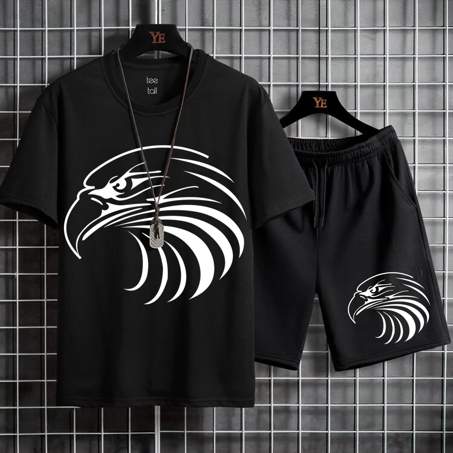 Mens Summer Shorts + T-Shirt Set - SS4 - Black Black