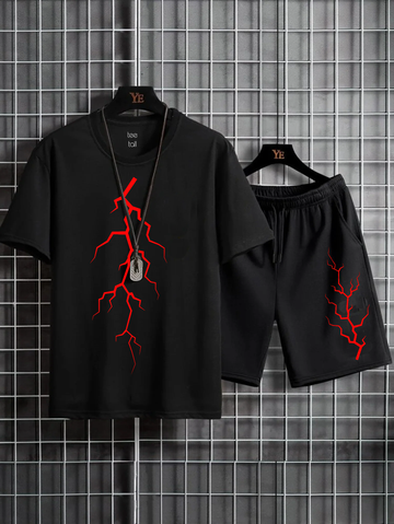Mens Summer Shorts + T-Shirt Set - TTMSS89 - Black Black